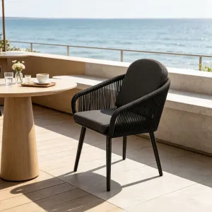 Modern Villa Beach Seaside Terrace Garden Armchair Furniture Hotel Balcony Outdoor Aluminum Frame Black Woven Rope Dining Chair