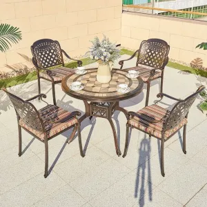 Modern Vintage Terrace 5 Piece Dining Set Furniture Outdoor Terrace Balcony Bistro Cast Aluminum Small Round Table Set 4 Chairs