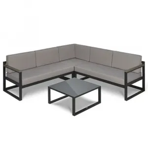 Modern Waterproof Black L Shape Outside Garden Lounge Couch Furniture Outdoor Patio Aluminum Sectional Corner Sofa Seating Set