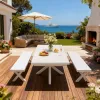 Modern White Garden Restaurant Extendable Table 2 Seater Chairs Outdoor Patio 3 Piece Aluminum Dining Bench Sets for Cafe