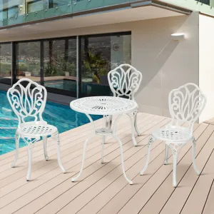 Modern White Patio Balcony Round Table 3 Seater Chairs Furniture Outdoor Garden Cafe Cast Aluminum Dining Sets on Sale