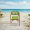 Modern Wooden Look Patio Restaurant Aluminum Chairs Furniture Outdoor Garden Green Woven Rope Dining Armchairs
