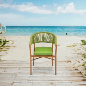 Modern Wooden Look Patio Restaurant Aluminum Chairs Furniture Outdoor Garden Green Woven Rope Dining Armchairs