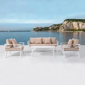 New Design Modern Leisure Hotel Outside Garden Area Furniture Pool Outdoor Patio Aluminum 4 Piece Sofa Set with Coffee Table