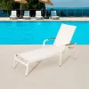 New Exterior Garden White Aluminum Chaise Lounge Sunbed Outdoor Pool Sun Lounger Chair with Plastic Wood Armerest