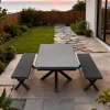 New Modern Black Patio Extendable Table 2 Seater Chairs Outdoor Garden 3 Piece Aluminum Dining Bench Sets for Restaurant