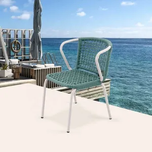 New Modern Green Patio Restaurant Aluminum Chairs Furniture Outdoor Garden Woven Rope Dining Armchairs for Cafe