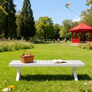 New Modern Yard Exterior Garden 3 Seater Long Chair Furniture Outdoor Patio White Aluminum Park Bench for Sale