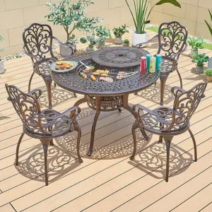 New 5 Piece Patio Restaurant Dining Set Furniture Outdoor Villa Garden Cast Aluminum Bbq Round Table and 4 Chairs
