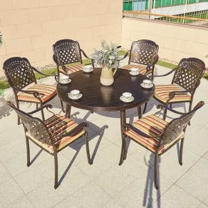 Nordic Outdoor Garden Patio Bistro Round Table Set Rental Casting Aluminum Dinning Set with 6 Chairs Dining Table