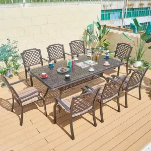 Nordic Outdoor Patio Events Aluminum Rectangular Table Chairs Luxury Casting Dining Table Set 8 Seater for Party Rental