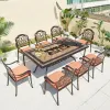 Nordic Restaurant Long Table 8 Seater Chairs Furniture Royal Outside Terrace Cast Alloy Aluminum BBQ Dining Set Armrest