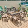 Nordic Terrace Party Cast Aluminum Long BBQ Grill Table Charcoal Waterproof Outdoor Table and Chairs Cushion