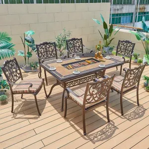 Nordic Terrace Party Cast Aluminum Long BBQ Grill Table Charcoal Waterproof Outdoor Table and Chairs Cushion