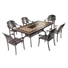 Nordic Villa Garden Chairs Outdoor Restaurant Patio Casting Aluminum Rectangle BBQ Dining Grill Table Set 6 Seater for Hotel