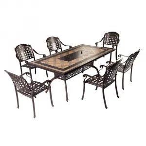 Nordic Villa Garden Chairs Outdoor Restaurant Patio Casting Aluminum Rectangle BBQ Dining Grill Table Set 6 Seater for Hotel