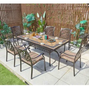 Nordic Wedding Outdoor Garden Cast Aluminum Long Table Set Kitchen Dining Table Set 6 Seater with Chairs