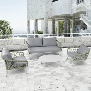 Outdoor Green Comfy Modern Patio Aluminum Couch Loveseat Setting Furniture Garden Rope Sectional Sofa Set