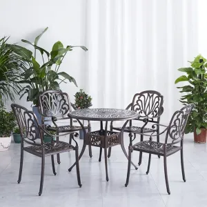 Outdoor Luxury Dining Table Set Umbrella 4 Seater Events Terrace Modern Cast Aluminum Garden Round Table and Chairs