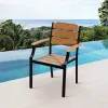 Outdoor Patio Aluminum Dining Armchairs Furniture Garden Plastic Wood Chair with Faux Teak Slats