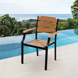 Outdoor Patio Aluminum Dining Armchairs Furniture Garden Plastic Wood Chair with Faux Teak Slats