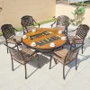 Outdoor Patio Cast Aluminum Restaurant Table Chairs Portable Waterproof Backyard Round BBQ Dining Table Set 6 Seater