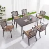 Outdoor Patio Vintage Cast Aluminum Dining Set Armrest Garden Furniture Events Rectangular Table and 6 Seater Chairs