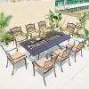 Outdoor Portable Restaurant Rectangular Table 8 Seater Chairs Cushion Lightweight Cast Aluminum Terrace BBQ Dining Set