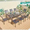 Outdoor Villa Stackable Casting Aluminum Rectangular Table Waterproof Dining Room Furniture Table Set 8 Chairs