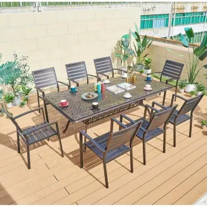 Outdoor Villa Stackable Casting Aluminum Rectangular Table Waterproof Dining Room Furniture Table Set 8 Chairs