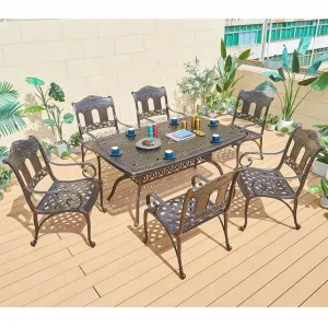 Outdoor Wedding Events Patio Dining Set 6 Seat Cast Aluminum Waterproof Dining Room Long Table and Chairs