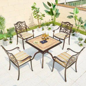 Outside Terrace Dining Square Table 4 Person Backyard Furniture Outdoor Restaurant Casting Aluminum Table Chairs Set
