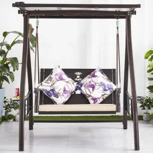 Patio Front Porch Furniture Outdoor Garden Cast Aluminum Double Seater 2 Person Hanging Swing Chair with Canopy