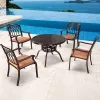 5 Piece Balcony Patio Dining Set Furniture Outdoor Garden Cast Aluminum Round Table and 4 Seater Chairs for Sale