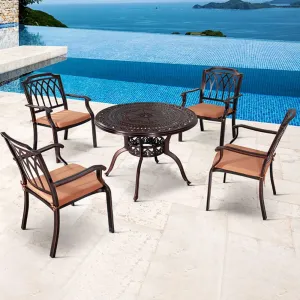 5 Piece Balcony Patio Dining Set Furniture Outdoor Garden Cast Aluminum Round Table and 4 Seater Chairs for Sale