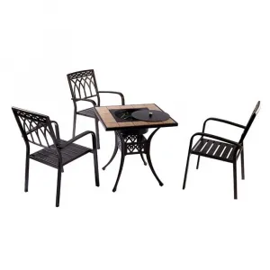 3 Piece Outdoor Villa Furniture Cast Aluminum Barbecue BBQ Fire Pit Dining Square Table Set