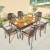 Portable Backyard Aluminum Dining Set Outdoor Balcony Furniture Hotel Restaurant BBQ Casting Long Table and 6 Chairs