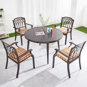 Portable Cafe Aluminum Patio Set Outdoor Furniture Modern Garden Parties Cast Round Dinning Table Set 4 Chairs