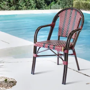 Red Classic French Cheap Wicker Garden Furniture Armchairs Aluminum Rattan Outdoor Patio Bistro Dining Chairs