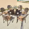 Restaurant Round Table Cast Aluminum 6 Seater Furniture Waterproof Furniture Outdoor Dining Set French Bistro Chair