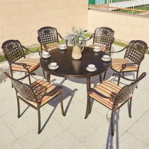 Restaurant Round Table Cast Aluminum 6 Seater Furniture Waterproof Furniture Outdoor Dining Set French Bistro Chair