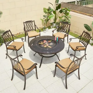 Royal Patio Terrace Garden Table Set Modern Courtyard Furniture Nordic Portable Dining BBQ Tables with 6 Seater Chairs
