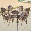 Stackable Beachfront Use Restaurant 7 Piece Dining Set Furniture Outdoor Garden Patio Cast Aluminum Round Bbq Table 6 Chairs