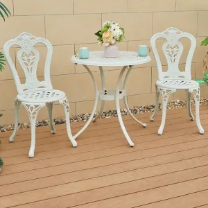 Stackable European Garden Round Small Table Chairs Vintage Cast Aluminum Patio Cafe White Outdoor Coffee Table Set