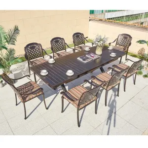 Stackable European Restaurant Table Chair Set Outdoor Casting Aluminum Furniture Living Kitchen 8 Seater Dining Table