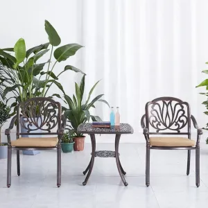 Stackable Garden Front Porch Dining Set Furniture Outdoor Patio Cafe Cast Aluminum Square Table and 2 Seater Chairs