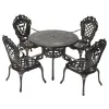 Stackable Garden Outdoor Umbrella Table and Chairs Cafe Furniture Patio Cast Aluminum Dining Set 4 Chairs with Armrest