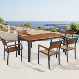 Stackable Hotel Balcony Garden Table 6 Seater Chairs Furniture Outdoor Patio Backyard 7 Piece Plastic Wood Aluminum Dining Set