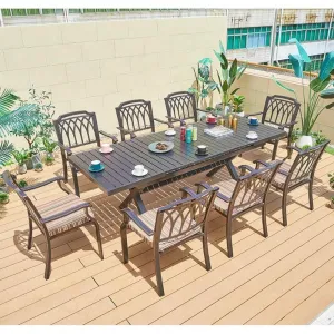 Stackable Luxury Hotel Garden Aluminum Long Table 8 Person Set Outdoor Wedding Casting Furniture Table and Chairs