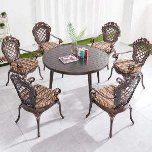Stackable Outdoor Patio Balcony Furniture Cast Aluminum Dining Round Table Set 6 Seater